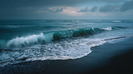 Waves crash on dark shore
