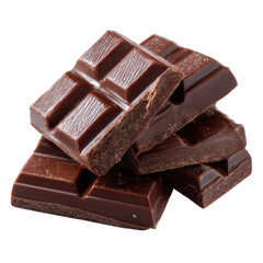 Delicious Dark Chocolate Pieces Stacked Neatly on Each Other, Showcasing Their Rich Texture and Glossy Finish in a Close-Up View with Natural Lighting