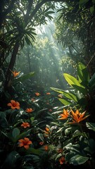 Fototapeta premium Lush green plants growing in an indoor vertical garden