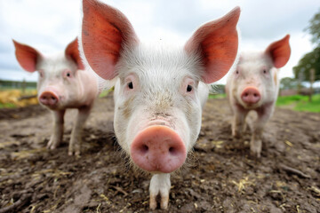 Happy pigs living on organic ecological farm