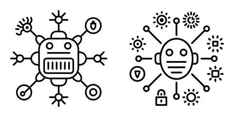 Monochrome vector illustration of a secure computer chip. Represents firewall, system protection, and confidential information
