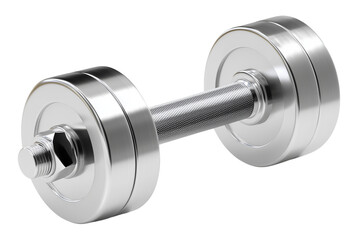 A shiny silver dumbbell Isolated on transparent Background, symbolizing fitness and strength training.