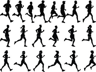 Running People Silhouettes Set – Jogging and Fitness Runner Vector Illustration