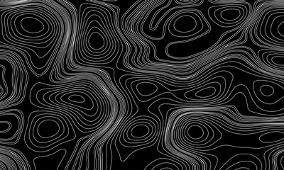 Obraz premium Seamless pattern inspired by physical geography and terrain relief. Abstract black and white topographic map illustration in vector style.