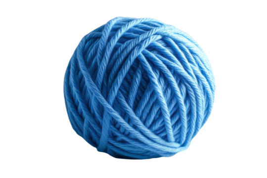 A vibrant blue yarn ball perfect for knitting and crafting projects, Isolated on transparent Background. - Powered by Adobe