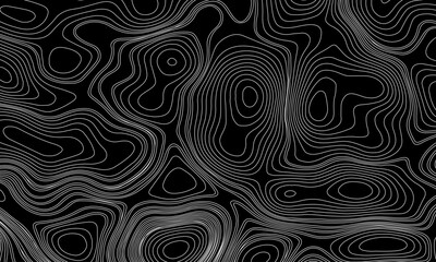 Obraz premium Seamless pattern inspired by physical geography and terrain relief. Abstract black and white topographic map illustration in vector style.