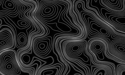 Seamless pattern inspired by physical geography and terrain relief. Abstract black and white topographic map illustration in vector style.