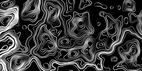 Seamless pattern inspired by physical geography and terrain relief. Abstract black and white topographic map illustration in vector style.