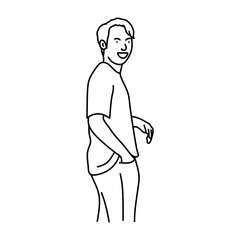 Cute line art cartoon design of a man with a smiling pose. Vector cartoon design