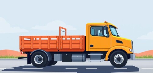 Simple illustration of a flatbed truck, side view,  conveyance,  commerce