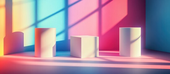 Abstract colorful background with 3D bar graph illustration symbolizing business growth and market success in a modern office interior design