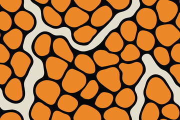 Seamless Clownfish Inspired Orange Pattern with Cream and Black Outlines
