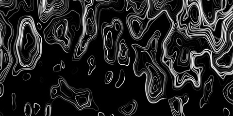 Seamless pattern inspired by physical geography and terrain relief. Abstract black and white topographic map illustration in vector style.