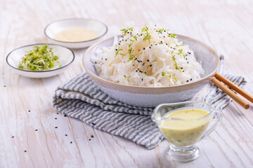 Daikon radish salad with cress and mustard and honey dressing