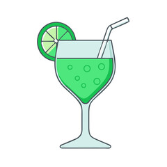Refreshing green cocktail with lime slice and bubbles