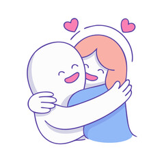 Joyful embrace between two adorable cartoon characters sharing love