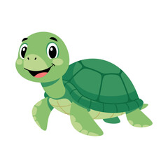 Cute Cartoon Green Turtle Smiling Vector Illustration - Adorable Aquatic Animal Graphic