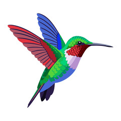 Obraz premium Vibrant Colorful Hummingbird in Flight Vector Illustration - Dazzling Tiny Bird Graphic