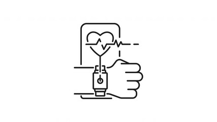 Health tracking line animation. Health tracking icon animation with wristworn heart rate monitor showing vibrant heartbeat. Suitable for health and fitnessrelated designs and content. - Powered by Adobe