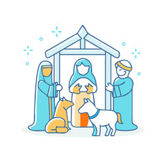 Simple nativity scene with mary joseph donkey and ox