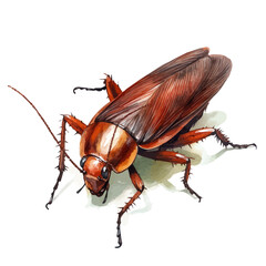 watercolor of Cockroach Close Up, vector, isolated on a white background.