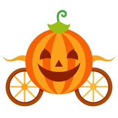 Happy jack o lantern pumpkin carriage with wheels and green stem