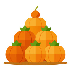 A pyramid arrangement of flat design pumpkins with green leaves and stems
