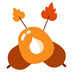 Cute cartoon acorns with autumn leaves on sticks for fall season