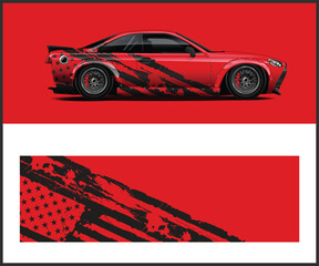 Red Car Wrap Design with American Flag Style Decal