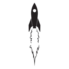Realistic Flying rocket black and white drawing silhouette vector art design 