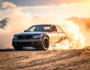 grey car sliding on dirt road