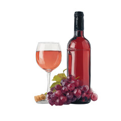 A Beautiful Still Life Featuring a Bottle of Red Wine, a Glass Filled with Rose Wine, and Fresh Grapes Capturing the Essence of Wine Culture
