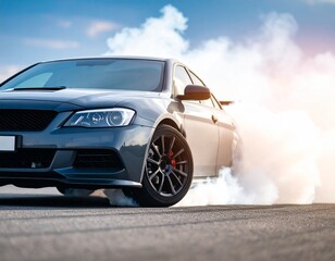 Grey car drifting closeup