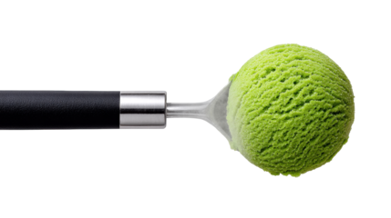Green ice cream scoop isolated on transparent background with black handle