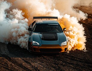 car drifting with massive amounts of tire smoke