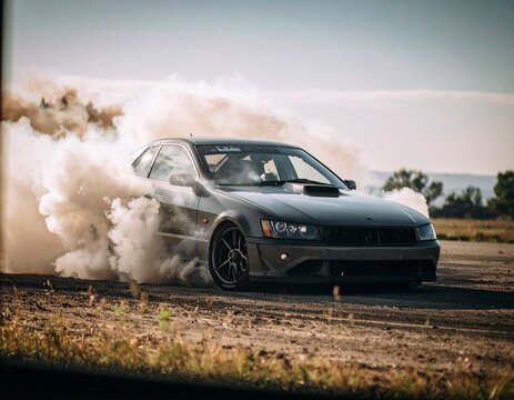 grey car drifting on street
