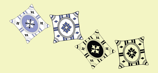 Decorative throw pillows with floral and geometric designs in various colors and styles on a soft background