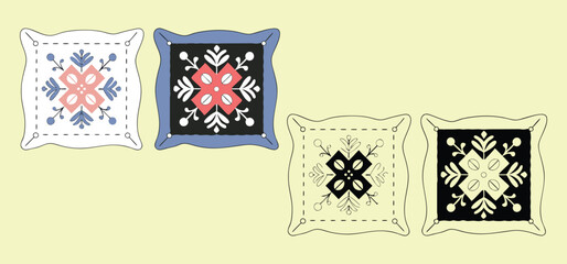 Decorative ceramic tile designs featuring symmetrical floral patterns in various color combinations for home decor purposes