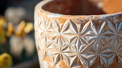 Ornate Terracotta Planter Pot with Intricate Floral Design