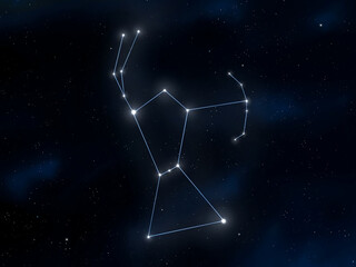 Orion the Hunter constellation in the night sky isolated. Bright stars on a dark background. Astrological image.