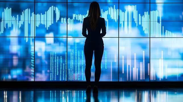 Data-Driven Presentation A confident businesswoman confidently presents data-driven