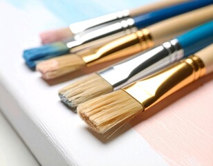 Fototapeta premium Close-Up of Paint Brushes on Light Surface for DIY and Artistic Projects 