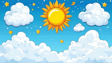 Cloudy sky on a clear day with the sun shining, vector