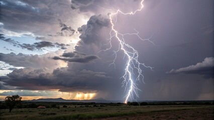 Isolated Storm Lightning Bolt Against Pure White Sky Background