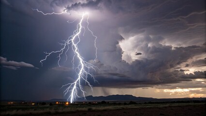 Isolated Storm Lightning Bolt Against Pure White Sky Background