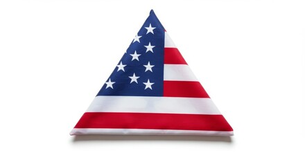 A neatly folded American flag displayed on a seamless white background.