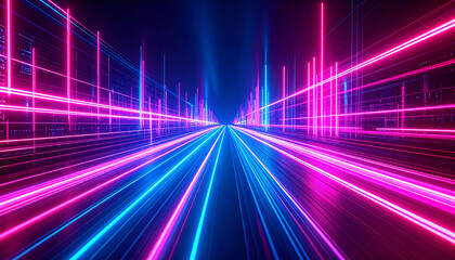 Neon Light Trails on a Futuristic Highway