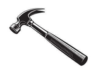 Silhouette of a classic hammer tool in side view, black vector icon in minimal flat style, simple construction and carpentry symbol, isolated on white background in PNG format

