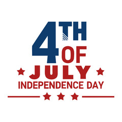 Illustration for fourth of july with stars and independence day text in red and blue colors