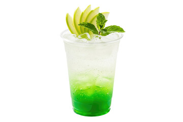 Obraz na płótnie Canvas iced sparkling green apple soda with fresh mint garnish